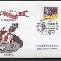 BRD / Bund 1992 Sonderbeleg Erstes Circus-Museum mit MiNr. 1600 Sonderstempel Preetz