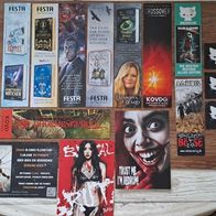 3 Werbepostkarten Redrum Verlag + 9 Redrum/Festa/KOVD Lesezeichen + 3 Aufkleber Lot17