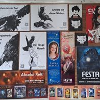 5 Werbepostkarten Redrum/Buchheim Verlag + 5 Festa/Blitz Lesezeichen + 3 Aufkleber 18