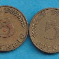 5 Pfennig 1950 D + F + G + J kompl. Satz