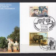 BRD / Bund 1994 Sonderpostkarte Die UNO zu Gast bei Hagenbeck mit MiNr. 1734 Sonderst