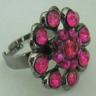 Wunderschöner großer Ring, silberfarben mit pinkfarbenen Steinen