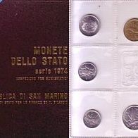 KMS San Marino 1974 mit 8 Münzen inkl. 500 Lire Silber "TIERE 1. Ausgabe"