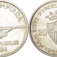 Andorra Silber 20 Diners 1984 Olympische Spiele Los Angeles "Gewehrschütze" Selten