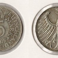 BRD 5 DM Silberadler 1967 -J- ss-vz Jaeger 387