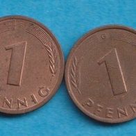 1 Pfennig 1981 D + F + G + J kompl