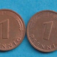 1 Pfennig 1982 D + F + G + J kompl