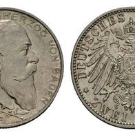 BADEN Silber 2 Mark 1902 Friedrich I. (1852-1907) 50 J. Regierungsjubiläum