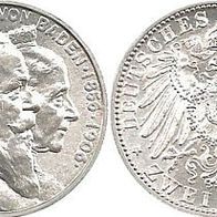 BADEN Silber 2 Mark 1906 Friedrich I. u. Luise von Preußen, Goldene Hochzeit