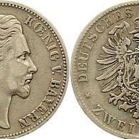 Bayern Silber 2 Mark 1876 D, König LUDWIG II. (1864-1886)