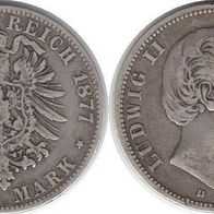 Bayern Silber 2 Mark 1877 D, König LUDWIG II. (1864-1886)
