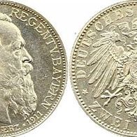Bayern 2 Mark 1911 D, Prinzregent Luitpold I. (1821-1912) 90. Geburtstag, TOP