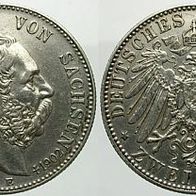 Sachsen Silber 2 Mark 1902 E, König Albert (1873-1902), Auf den Tod