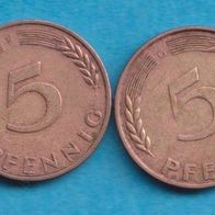 5 Pfennig 1968 D + F + G + J Kompl