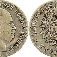 Preußen Silber 2 Mark 1876 B, Kaiser Wilhelm I. (1861-1888)