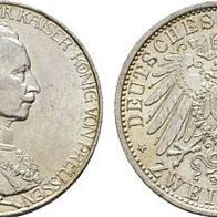 Preußen Silber 2 Mark 1913 A, 25 Jahre Regierungsjubiläum, Kaiser Wilhelm II.