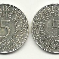5 DM Münze 1959 D 625/1000 Silber 11,2 Gramm