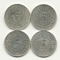 5 DM Münze 1960 D 625/1000 Silber 11,2 Gramm