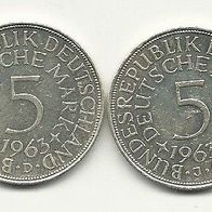 5 DM Münze 1963 G 625/1000 Silber 11,2 Gramm