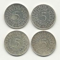 5 DM Münze 1969 F 625/1000 Silber 11,2 Gramm