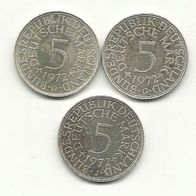 5 DM Münze 1972 F 625/1000 Silber 11,2 Gramm