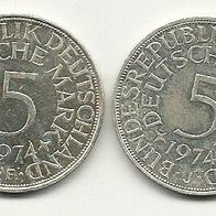 5 DM Münze 1974 D 625/1000 Silber 11,2 Gramm