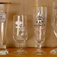 4 Pilsgläser Vintage Retro Biergläser Sammler Tuborg Bremme Becker Königsbacher