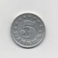 Münze Jugoslawien 5 Dinara 1963
