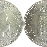 Monaco Silber 10 Francs 1966 Fürst Charles III. (1818-1889)