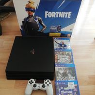 Playstation 4 Pro Fortnite Bundle OVP + 4 Games, 2 Joypads