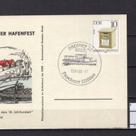 DDR 1985 Sonderpostkarte Pieschener Hafenfest mit MiNr. 2924 Sonderstempel