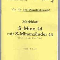 Merkblatt S-Mine 44 mit Zünder von 1944