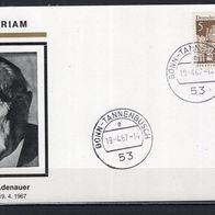 BRD / Bund 1967 Gedenkpostkarte Tod Dr. Konrad Adenauer mit MiNr. 489 gestempelt