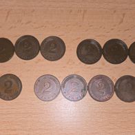 2 Pfennig Münzen 1950-1970 - BRD