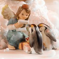 Goebel "Was da wohl drin ist?" Engel mit Pinguinen Pinguine Santa Claus seine Helfer