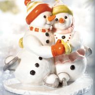 Goebel Schneemann "Verliebt auf dem Eis" 11 cm Schneemann-Pärchen 2009 Herz Herzform