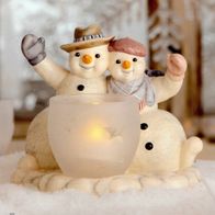 Goebel Weihnacht "Wintergrüße" Schneemann-Pärchen mit Teelicht 10,5 cm 2011 NEU OVP