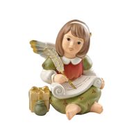 Goebel "Engel mit Wunschzettel" 9 cm Feder Geschenk Rot-Grün 2010 Winterzauber NEU