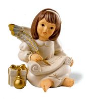 Goebel "Engel mit Wunschzettel" 9 cm Feder Geschenk Weiß-gold Weißgold 2010 NEU + OVP