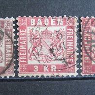 3 X Baden Lot 1868 Mi. Nr.24 Faben Gestempelt (W79a)