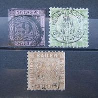 3 X Baden Lot 1851,1868,1862 Mi. Nr.4,15,23 Gestempelt (W72a)