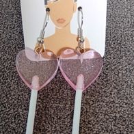 Modeschmuck Herz Lolie Ohrringe / Rosa