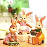 Goebel Frühjahrsputz Häschen beim Putzen Staubwedeln Nähen Waschen Kochen Bügeln NEU