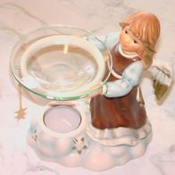 Goebel Weihnacht "Engel mit Duftlampe" 16 cm Braun-Hellblau Teelicht 2005 NEU + OVP
