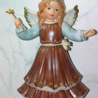 Goebel Weihnacht "Wünsch Dir was" Engel mit Sternenstab 17 cm Braun-hellblau NEU OVP