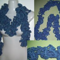 Häkelschal Blau Jeansblau 3D Rosettenmuster Länge 190cm B. ca. 5cm Schal Tuch