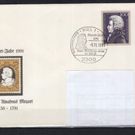 BRD / Bund 1991 Sonderbeleg Mozartjahr 1991 mit MiNr. 1571 gestempelt Kiel gelaufen
