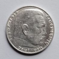 2 Reichsmark Hindenburg 1936 J 625/1000 Silber 8 Gramm