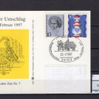 BRD / Bund 1997 Ausstellungspostkarte Kieler Umschlag mit MiNr. 616 + 745 gelaufen
