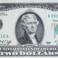 2 Dollars 1976 aus den USA "Boston (A)" Originalbanknote - 0001A